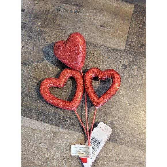 Red glitter heart Valentine's Day AS IS floral stick decor - Picture 2 of 7